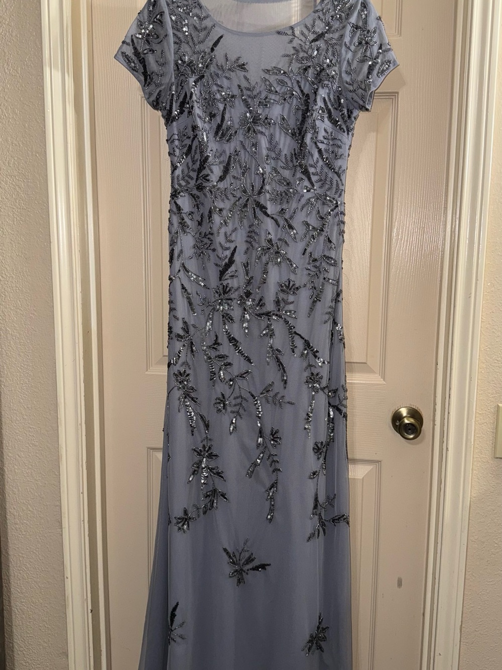 Adrianna Papell Periwinkle Beaded Evening Dress
